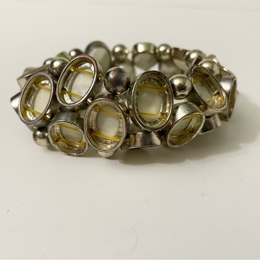 Neutral Two Row Stretch Statement Bracelet - Picture 10 of 11